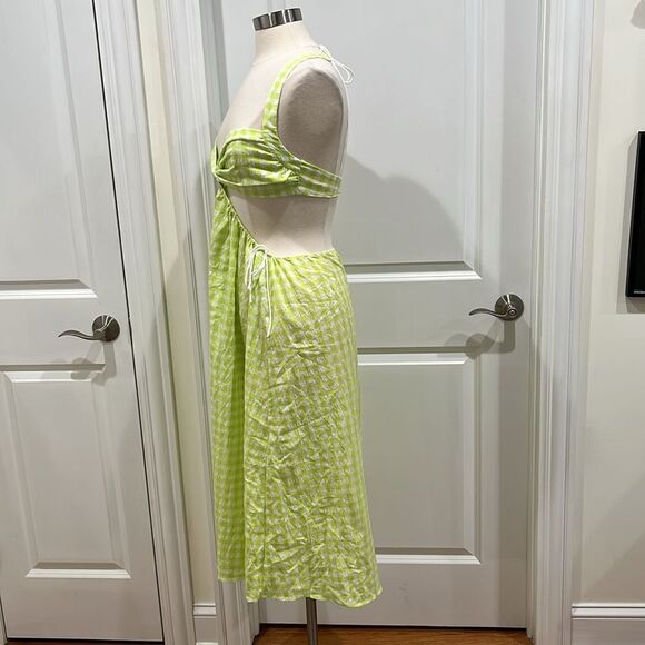 New! FOR LOVE AND LEMONS Maureen Midi Gingham Dress Green White Size Medium - Picture 8 of 12